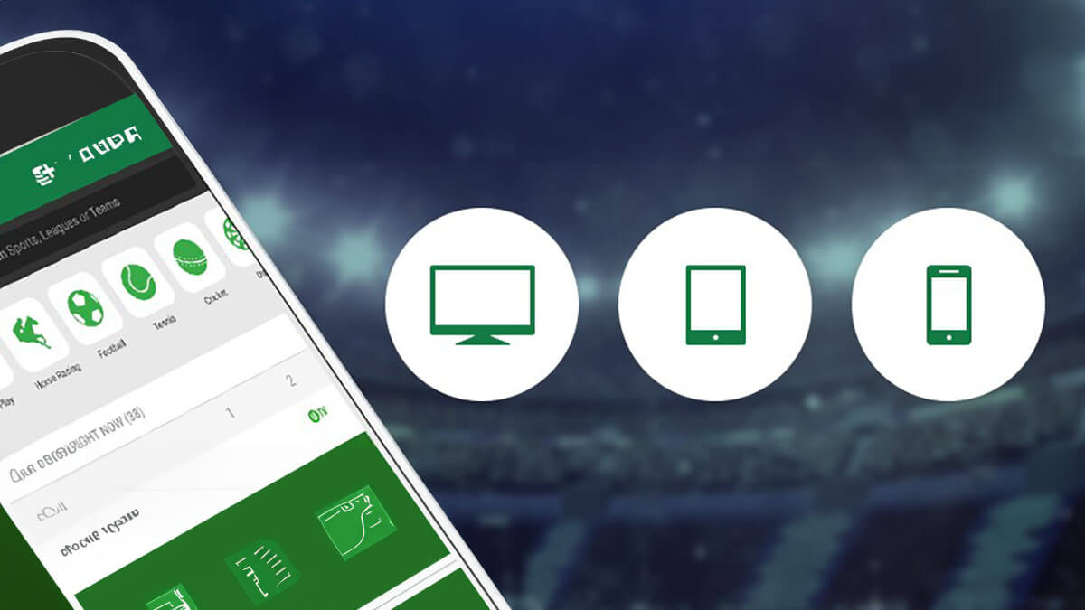 Unibet website op een gsm met iconen voor pc, mobiel en tablet